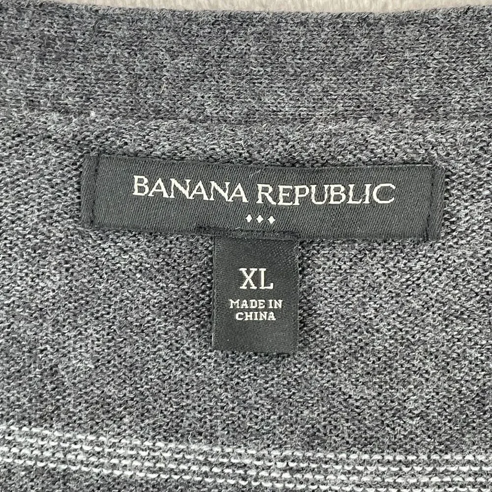Banana Republic Cardigan Sweater Men XL Grey‎ Striped Soft Grandpa Preppy NWOT
